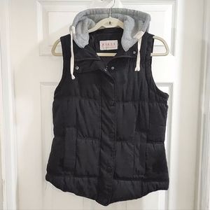 Black Puffer Vest with Removable Hood - L